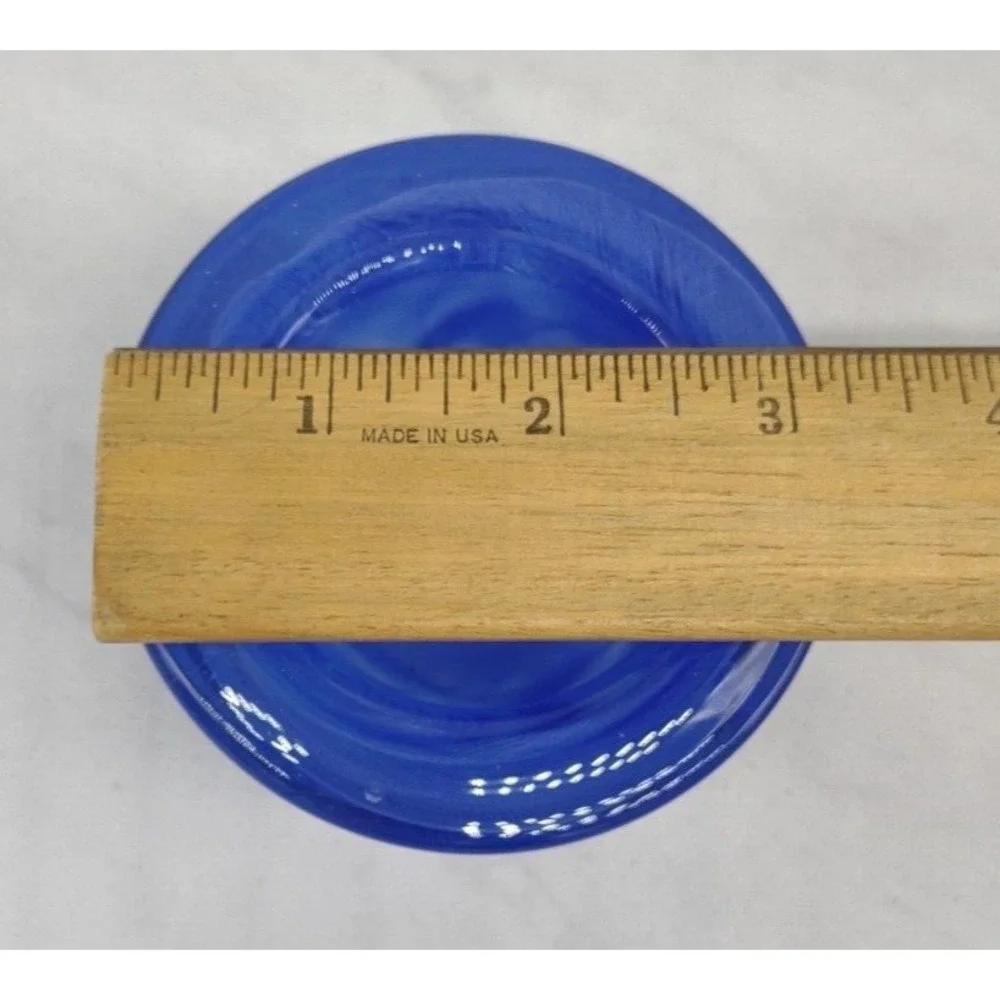 Hand Blown Cobalt Blue Swirl Art Glass Round Votive Candle Holder - Picture 14 of 14